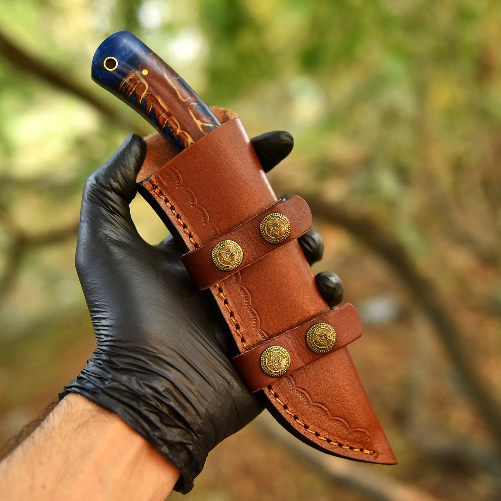 Handmade Forged Rain Pattern Damascus Steel Fix Blade Knife Pinecone Handle