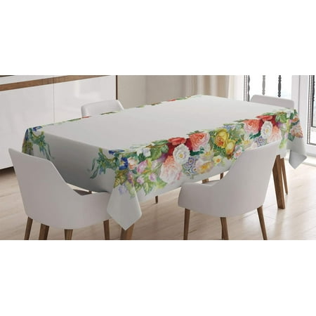 

Victorian Tablecloth Rose Garland Pastel Tones Jasmine Cornflower Bouquet Classic Bloom Graphic Rectangular Table Cover for Dining Room Kitchen Decor 60 X 84 Yellow and Green