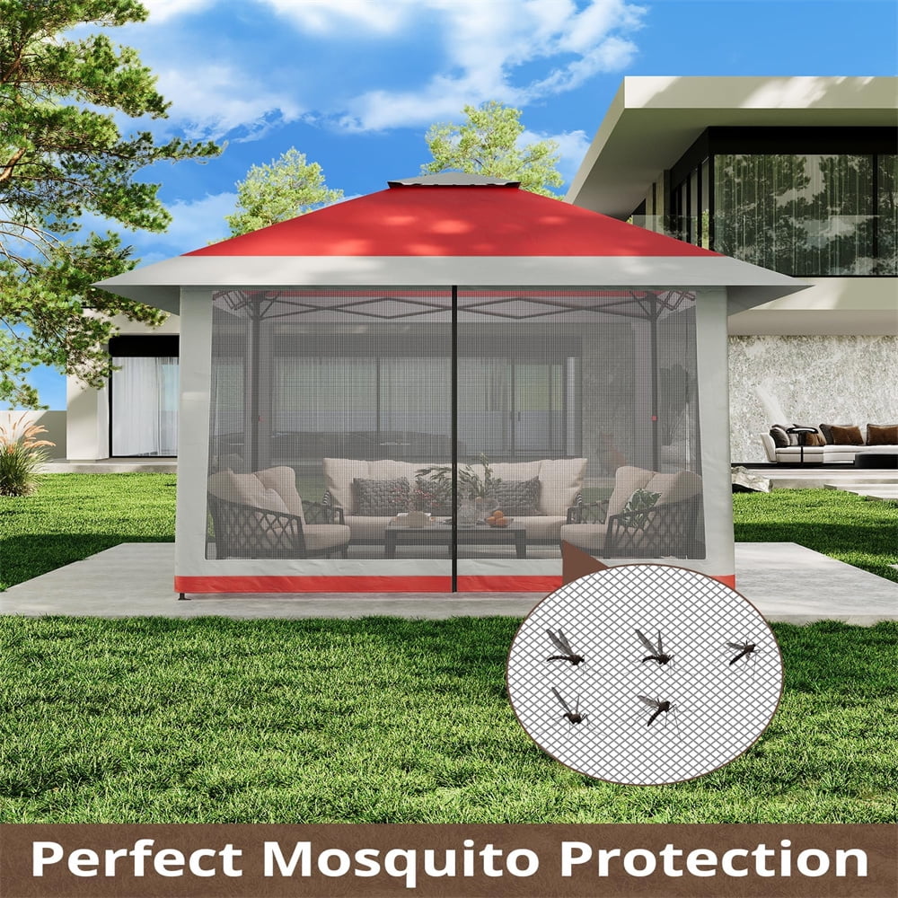 13x13Pop-Up-Gazebo Outdoor Canopy Tent with Mosquito Netting, [Adjustable Height & Spacious] Pop Up Tent with Double Roof, UV-Resistant Outdoor Gazebo for Backyard, Patio, Lawn, Garden, Deck