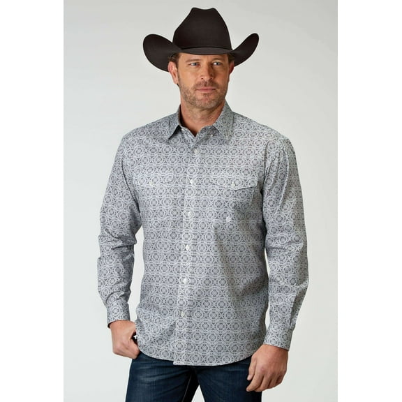 Roper Mens Long Sleeve Button Silver Medallion Western Shirt