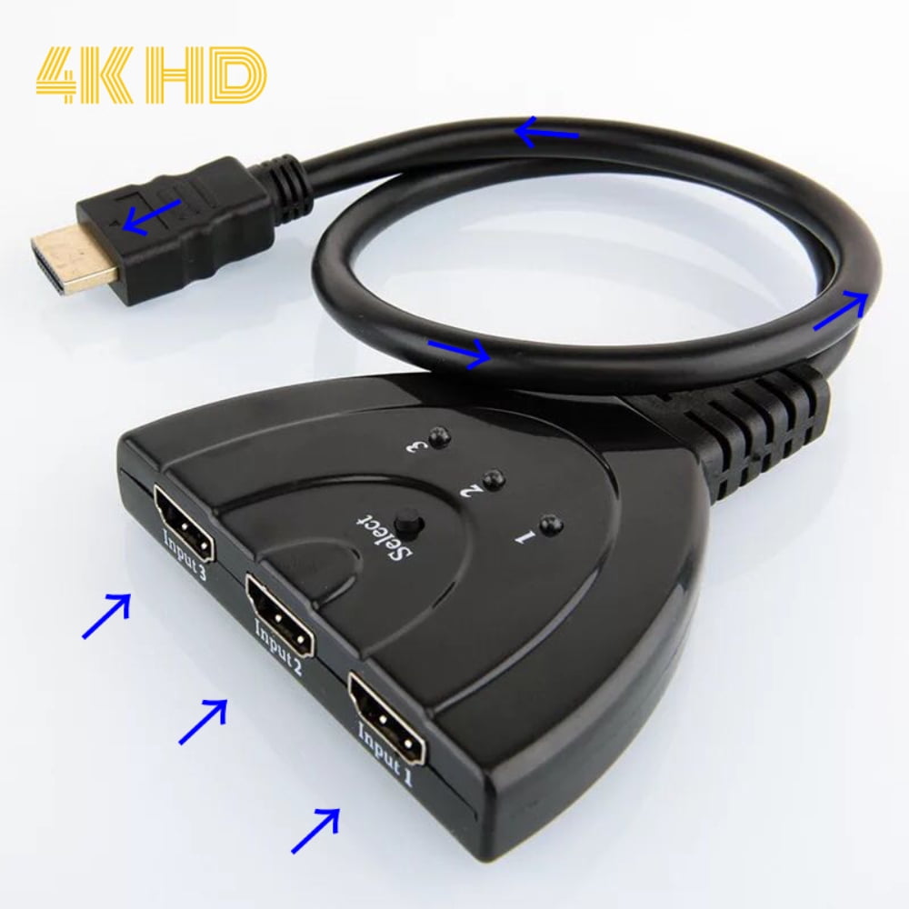 Belønning Fejl balance 4K HDMI Splitter Switch 3-Port 2ft 3 In 1 out Auto Switcher Splitter  Support 4K,3D,1080P For HDMI TV, PS3, Xbox One,etc - Walmart.com