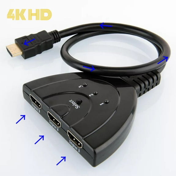 4K HDMI Splitter Switch 3-Port 2ft 3 In 1 out Auto High Speed Switcher Splitter Support 4K,3D,1080P For HDMI TV, PS3, Xbox One,etc