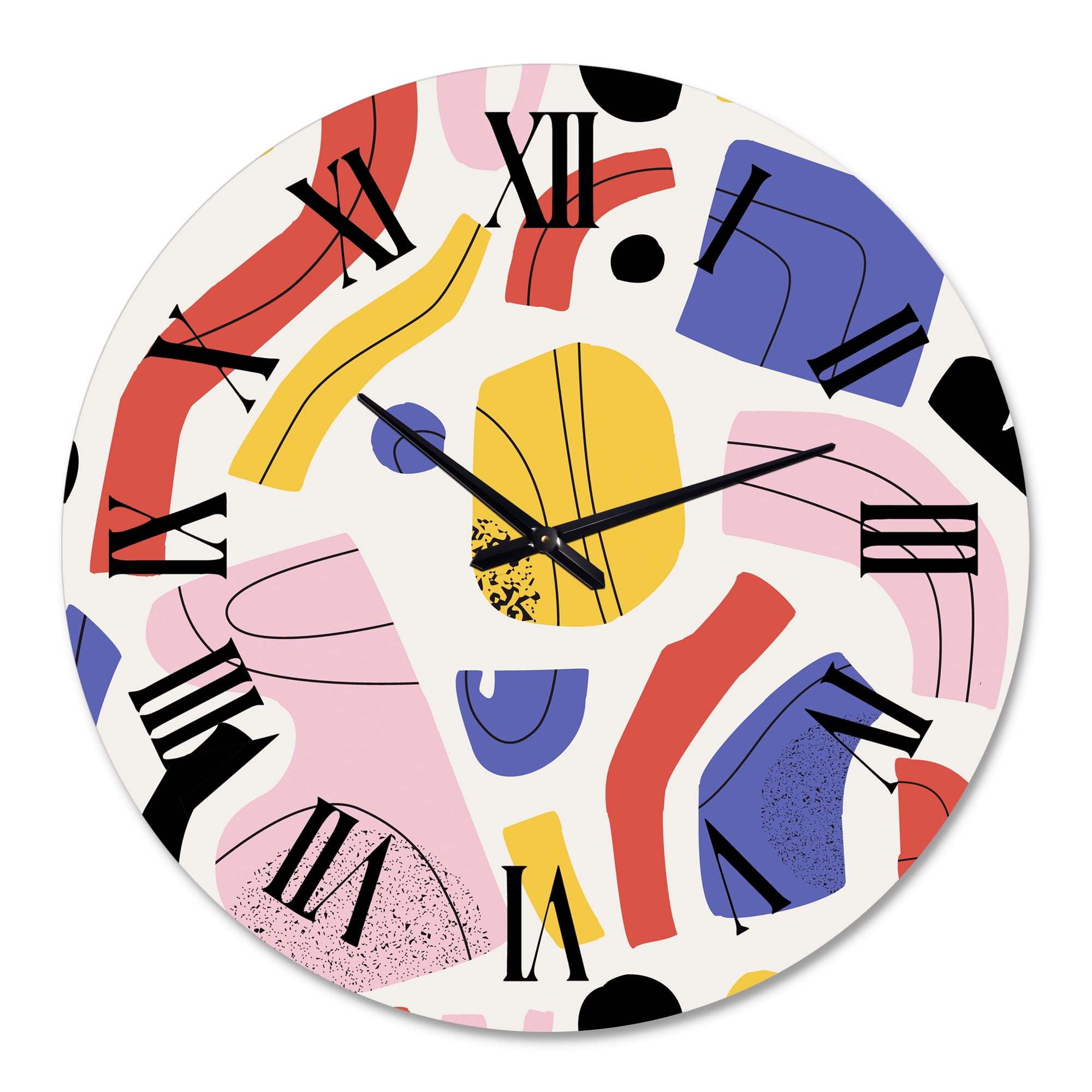 Designart 'Organic And Elements In Red Yellow And Pink' Modern Wall Clock