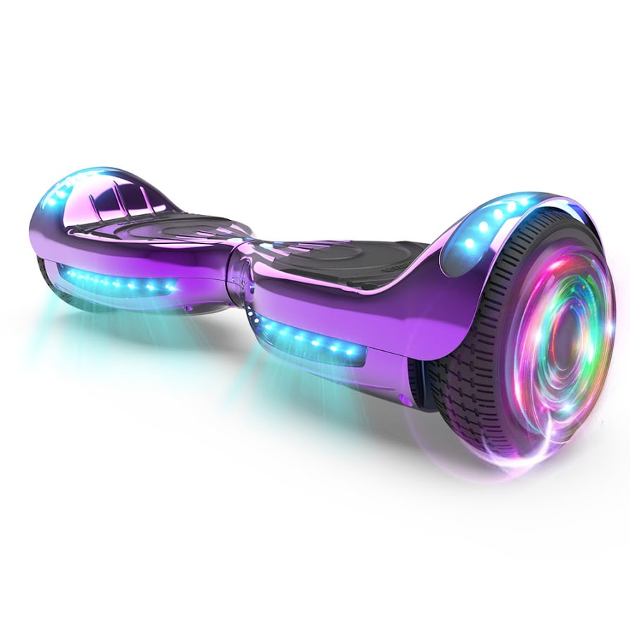 Flash Wheel UL 2272 Certified Hoverboard 6.5&quot; Bluetooth Speaker with LED Light Self Balancing Wheel Electric Scooter - Chrome Purple
