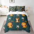 thumbnail image 2 of Manfei Tiger Lion Animal Bedding Comforter Set 7pcs, Kawaii Cartoon Wildlife Queen Bedding Sets, Teens Kids Boys Girls Reversible Queen Sheet Sets, Green Microfiber Bedroom Decor, 2 of 7