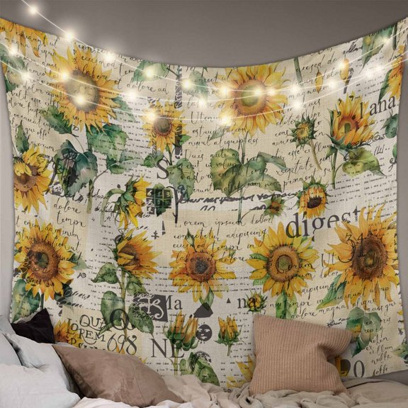 Farmhouse Sunflower Small Tapestry for Bedroom Wall Hanging Tapestry, Retro Summer Botanical Ceiling Backdrop Tapestries Poster Blanket Wall Decor for Teens Room Living Room Dorm 23" x 28"