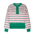 thumbnail image 5 of Womens Crew Neck Long Sleeve Loose Shirt Striped Button Sweatshirt Pullover Oversized Sweater for Women Fall Clothes (Pink M), 5 of 6