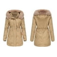 thumbnail image 3 of dazeni Women's Winter Parka Jackets Quilted Padded Warm Hooded Puffer with Drawstring Mid- Length Coat Faux Fur Trim Removable Hood, 3 of 5