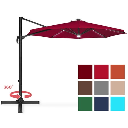 Best Choice Products 10ft Solar LED 360 Degree Rotating Cantilever Offset Market Patio Umbrella Shade for Deck, Garden, Poolside w/ Easy Tilt, Smooth Gliding Handle - (Best Rated Cantilever Umbrella)