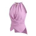 thumbnail image 3 of WCJM Women's Tanks Womens Asymmetrical Sleeveless Halter Top Wrap V Neck Ruched Waist Summer Casual Evening Blouse(Pink,XL), 3 of 3