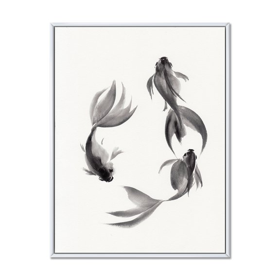 Designart 'Black and White Vintage Fish III' Nautical & Coastal Framed Canvas Wall Art Print