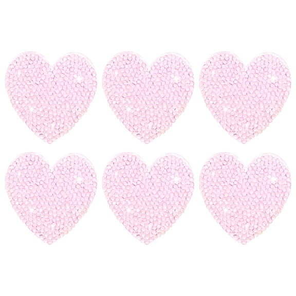 Uxcell 6-Pack Rhinestone Heart Iron-on Patches 5.5cm Light Pink Adhesive Appliques Glitters Heart Patches for DIY/Clothing/Shoes/Bag