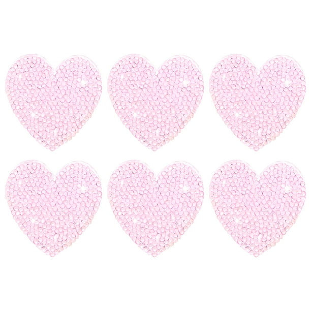 Uxcell 6-Pack Parches de Corazón de Strass para Planchar 5.5cm Rosa Claro Apliques Adhesivos Brillantes para DIY/Ropa/Zapatos/Bolsas