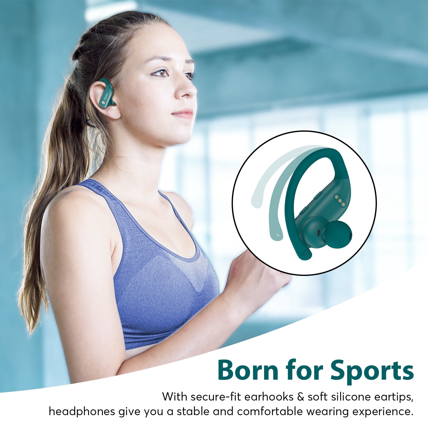 VEATOOL Wireless Earbuds Bluetooth 6.0 Sport 220Hrs Earhook 8 ENC Mic IP68 Waterproof Workout Running