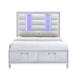 thumbnail image 2 of 3pc White Upholstered Headboard LED Light Storage King Bed 2x Nightstand Set, 2 of 4