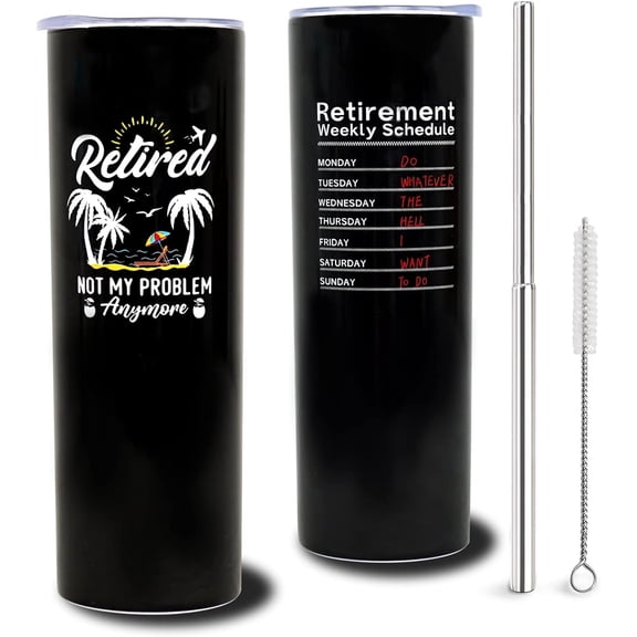Retirement Tumbler with Lid and Straw Retirement Gifts for Women Men Retired 2023 Farewell Gifts for Coworkers Not My Problem Anymore Stainless Steel Insulated Travel Coffee Mugs Cups
