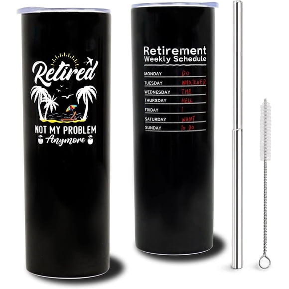 Retirement Tumbler with Lid and Straw Retirement Gifts for Women Men Retired 2023 Farewell Gifts for Coworkers Not My Problem Anymore Stainless Steel Insulated Travel Coffee Mugs Cups