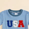 thumbnail image 4 of HCNTES Infant Toddler Boy 4th of July Patriotic Clothes Set, USA Chenille Letter Striped T-Shirt & Blue Shorts, 2Pcs Independence Day Outfits 12 18 24M 2T 3T, 4 of 6