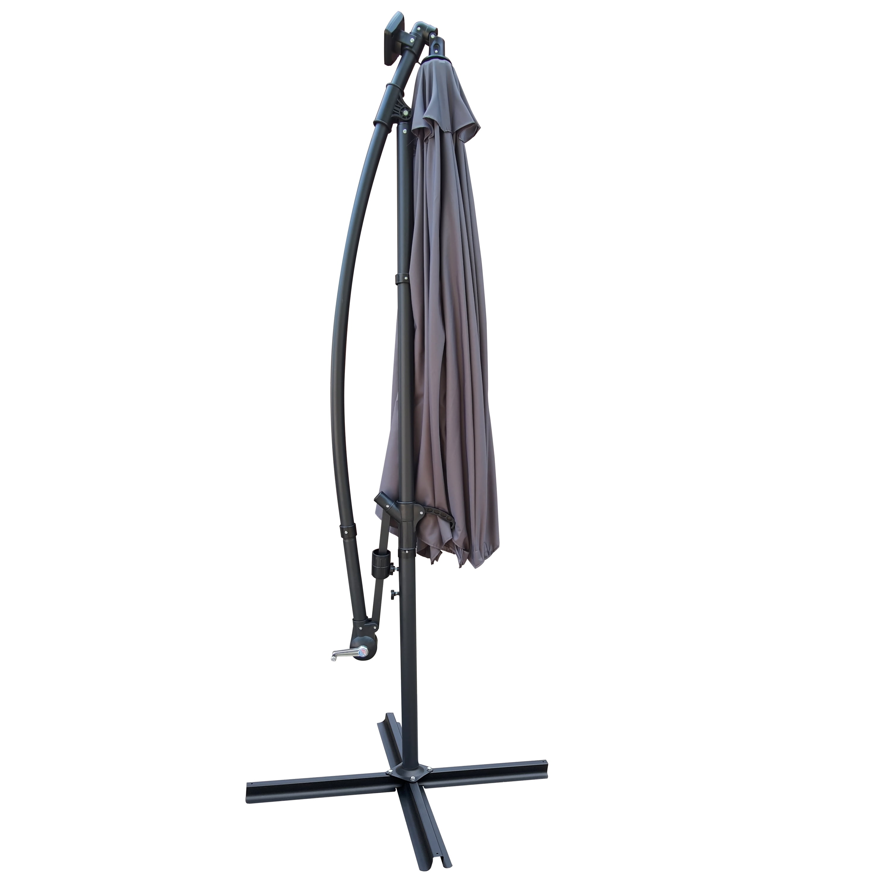 Royard Oaktree 10FT Patio Offset Umbrella w/Solar LED Lights Outdoor Cantilever Hanging Umbrella w/Crank & Cross Base UV Protection Sun Shade for Market Garden Lawn Deck Backyard Pool,Medium grey