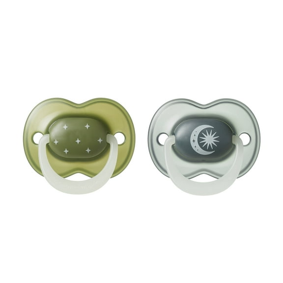 Tommee Tippee NightGlow Pacifier, 18-36 Months, 2 Pack, Glow in the dark, Reusable sterilizer case, 100% BPA Free, Forest Floor and Midnight Sky