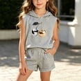 thumbnail image 2 of Girls Cotton 2pc Outfits Summer Printed Sleeveless T-Shirts Hoodies Comfy Shorts Casual Sets with Pockets Gray 3 7-8 Years, 2 of 6
