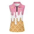 thumbnail image 3 of Women Cute Ice Cream Waffle Print Sleeveless Polo Top, Quarter Zip Collar Slim Fit Lightweight Athletic Tank Shirt for Daily Golf Tennis Casual Summer Wear(Pink,L), 3 of 4