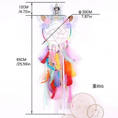 Nokiwiqis Feather Dream Catcher, Hanging Decoration, Cartoon Unicorn Wall Door Bohemia Woven Hollow Ornament