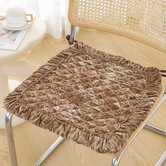 XmhyTop Thin Square Seat Cushion with Pleated Edges, Comfortable for Garden, Terrace, Kitchen & Office Use 15.74*15.74inch ,Brown