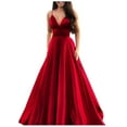 thumbnail image 2 of Vestido de noche sin mangas con tirantes y cuello en V sexy de color sólido a la moda para mujer, 2 of 5