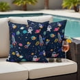 thumbnail image 5 of Outdoor Pillow Covers Pack of 2, Space Planet Cartoon Rocket Waterproof Throw Pillowcase Cushion Cases, Stars and Moon on Black Decorative Pillow Cover for Couch Sofa Home Bed Patio, 5 of 9