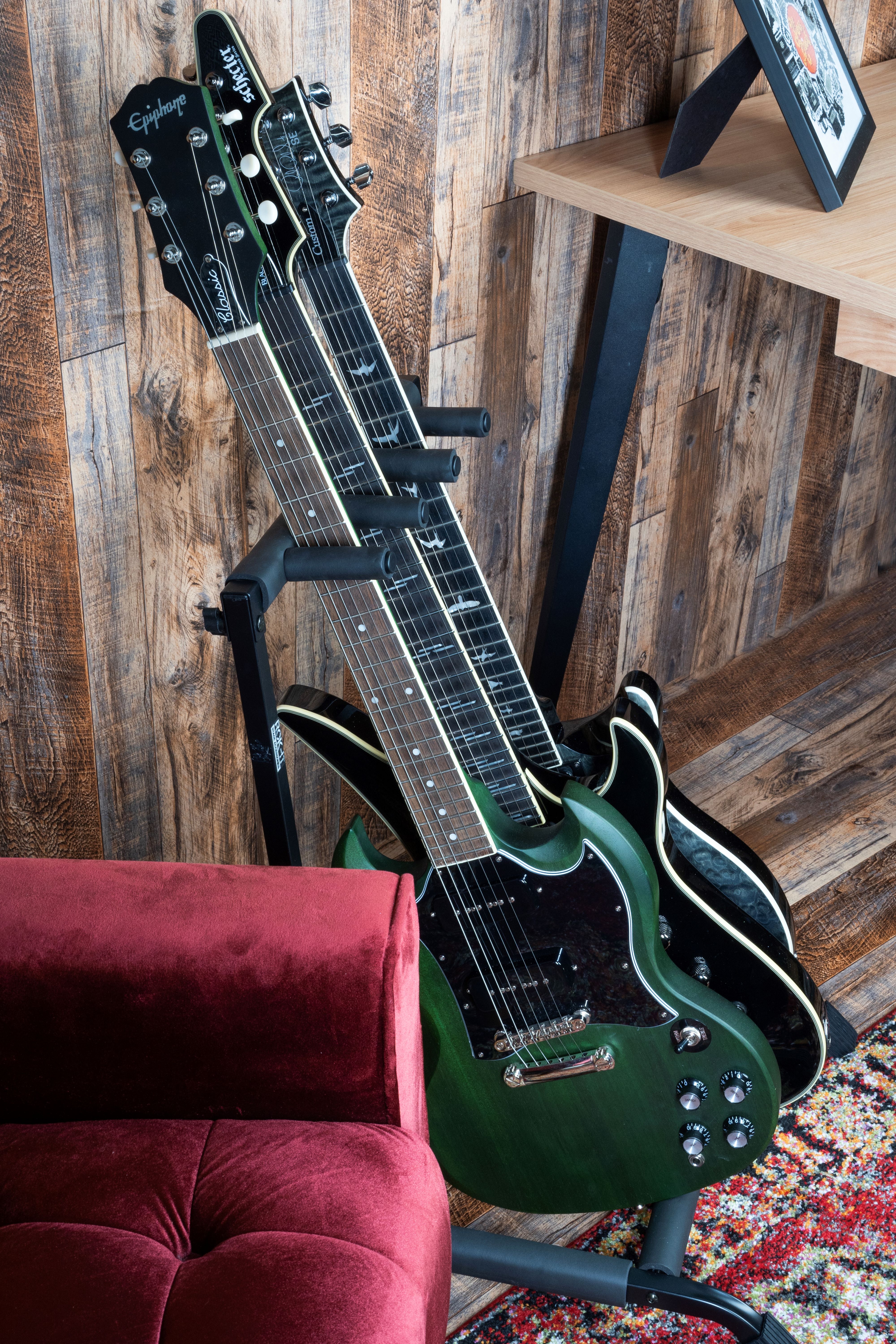 Rok-It Multi Guitar Stand Rack with Folding Design; Holds up to 3 Electric or Acoustic Guitars (RI-GTR-RACK3)