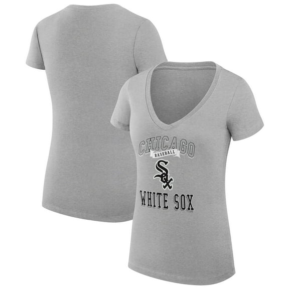 Women's G-III 4Her by Carl Banks Heather Gray Chicago White Sox Super-Slim Fit Lightweight Team Logo Graphic V-Neck