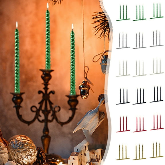 LiUMX 10-Inch Twisted Taper Candles | Elegant Metallic Finish | Gold, White, Green, Silver Colors | Non-Drip Soy Wax | 12-Pack for Weddings, Holidays & Home Decor