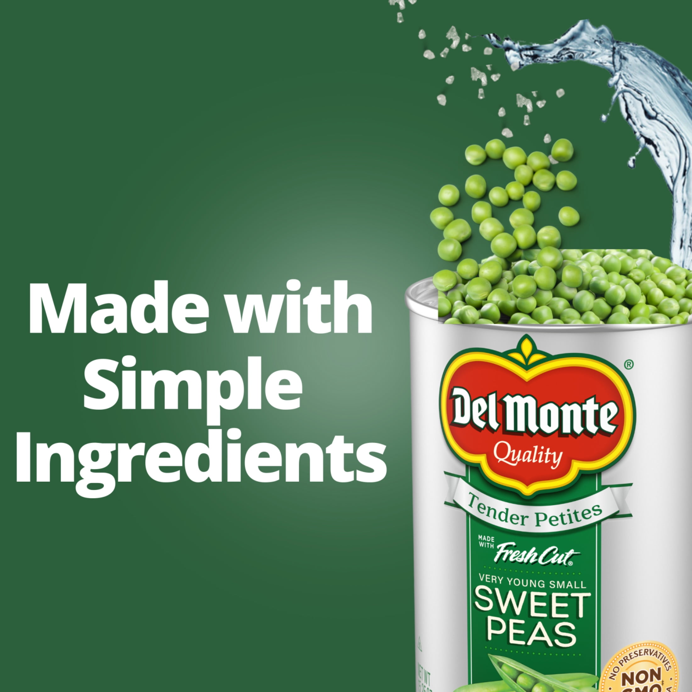 (12 pack) Del Monte Very Young Small Sweet Peas 15.25 oz Can, Canned Vegetables