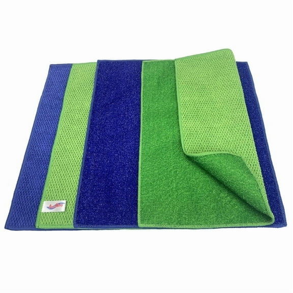 Microfiber Scrub Dish Cleaning Cloth, Non-Scratch, Reusable & Durable for Pan Pot Dish Cooktop Counter Kitchen Household, Machine Washable, 4-Pack, 11.5 x 11.5 inch, Blue & Green Color Assorted