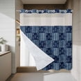 thumbnail image 4 of Abstract Art No Hook Shower Curtain with Snap in Liner Vintage Flowers Plants Lines Dark Blue Plaid Geometric Waterproof Bathroom Shower Curtain with See Through Top Window for Bathtub 72" x 78", 4 of 9