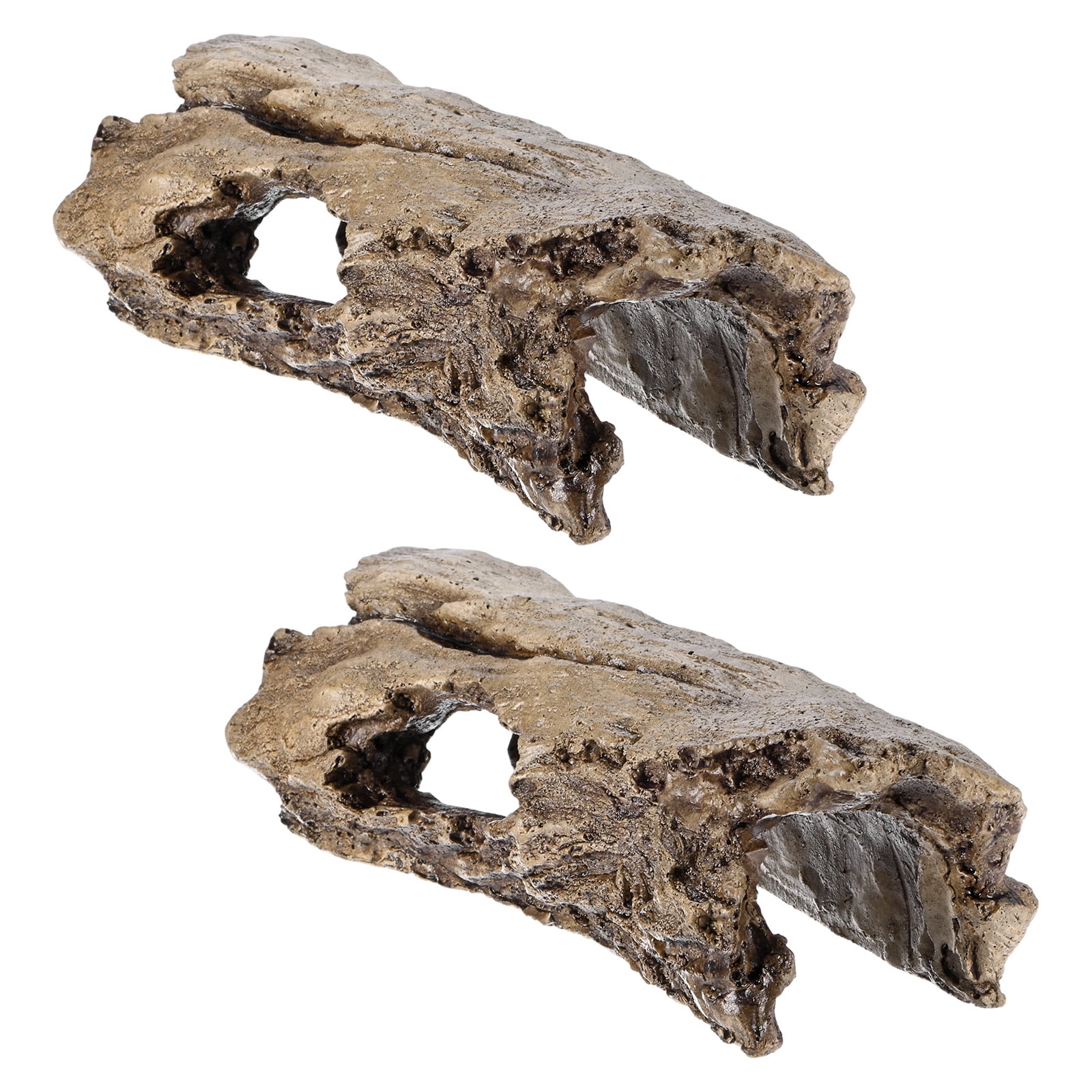 2-Pack Reptile Hide Basking Platform, Cement Reptile Tank Decor, Small Brown Bearded Dragon Tank Accessories for Turtle/Gecko