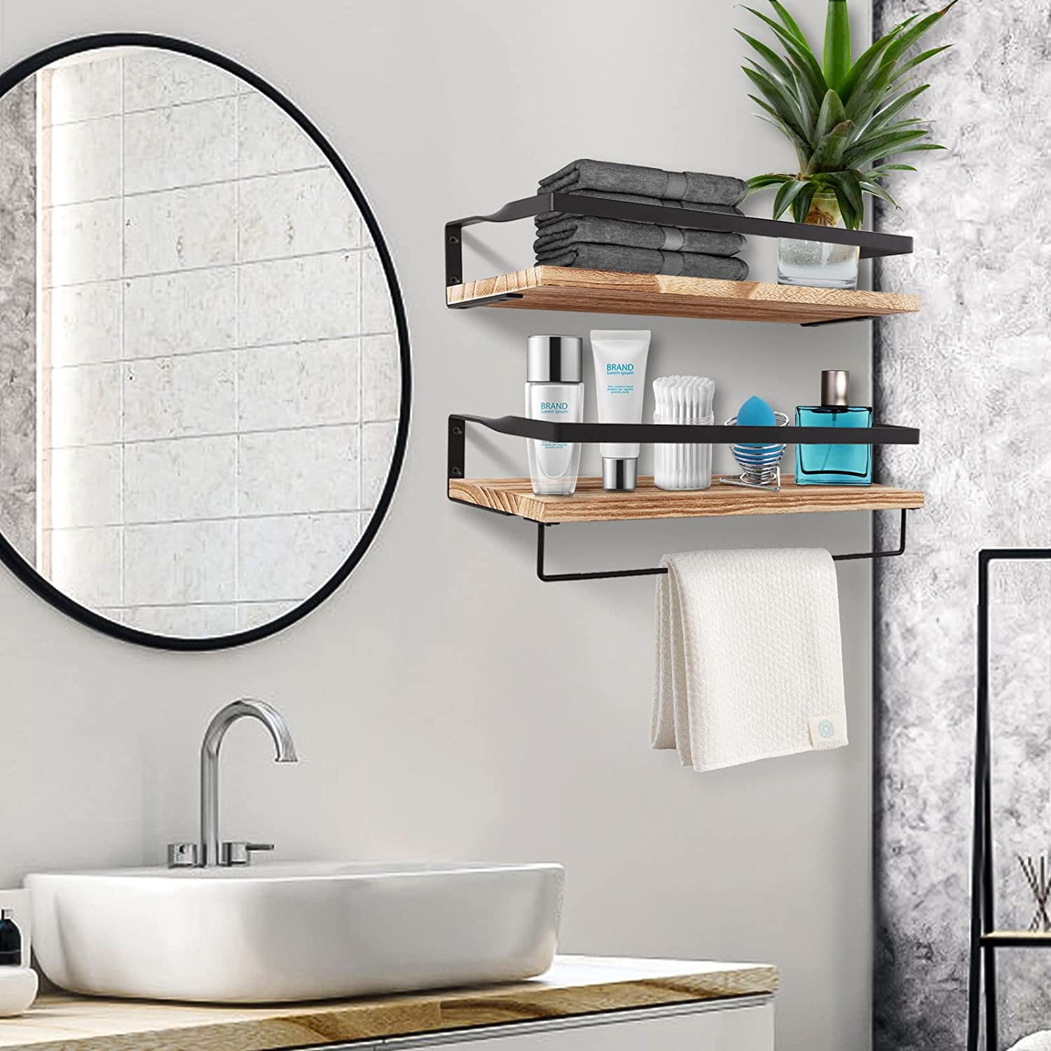 Floating Shelves, Wall Shelf Outdoor, 42x15x8 cm, Shelving Unit for Wall, Towel Holder 6 Hooks, Kitchen Spice Rack, Storage Organiser Bedroom, Bathroom, Living Room, Office