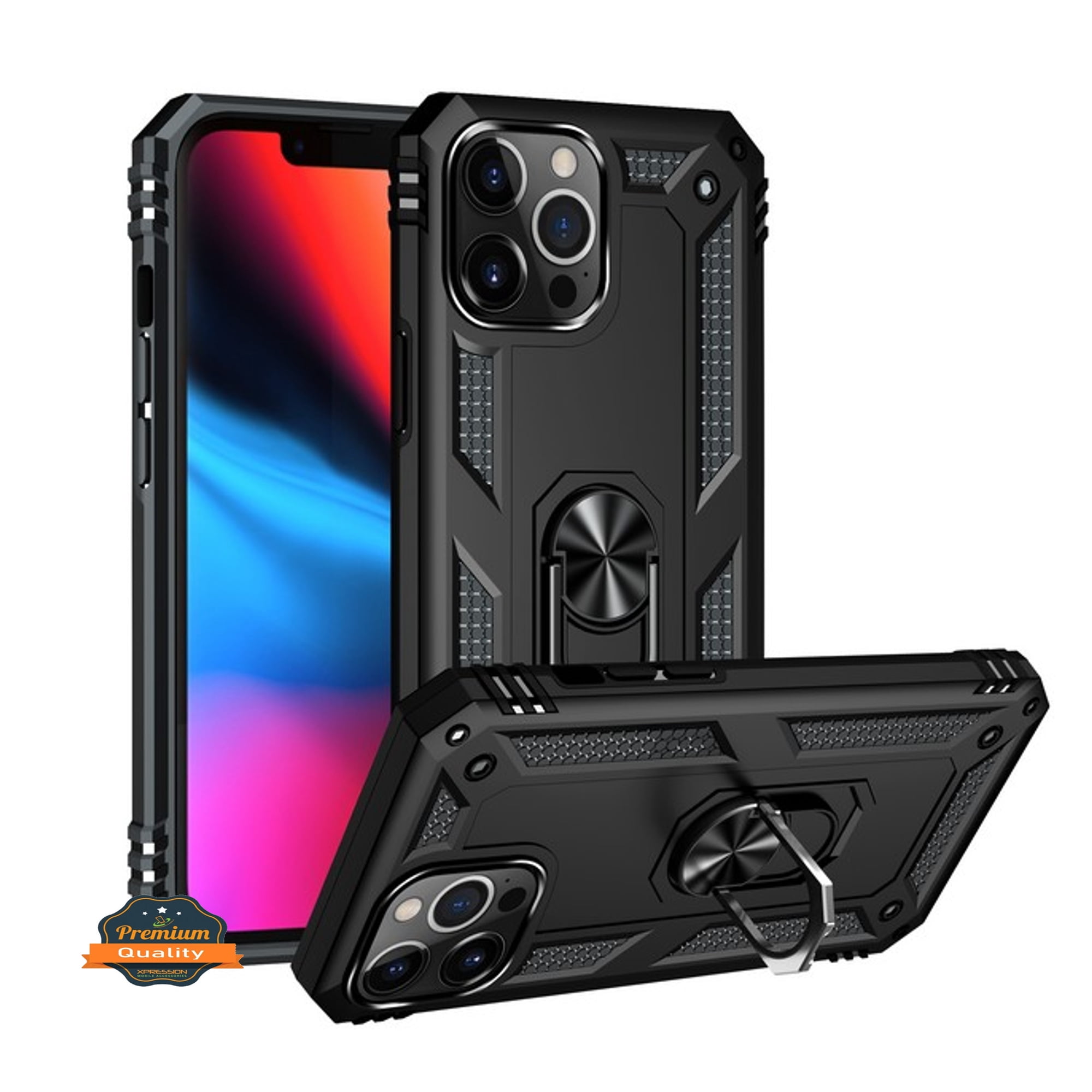 For Apple iPhone SE 3 (2022) SE/8/7 Shockproof Hybrid Dual Layer PC + TPU with Ring Stand Metal Kickstand Heavy Duty Phone Case Cover by Xpression - Black