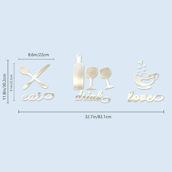 Eat Drink and Love Wall Stickers and Fork Pattern Mirror Decor Stickers DIY Wall Decals for Kitchen Dinning Room Restaurant Motivational Letter Wall Decor