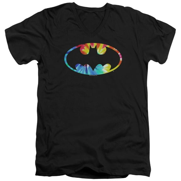 Batman - Tie Dye Batman Logo - Slim Fit V Neck Shirt - Medium
