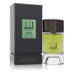 dunhill signature collection amalfi citrus eau de parfum spray por alfred dunhill alfred dunhill model frasco cilíndrico de vidrio con líquido amarillo verdoso, tapa texturizada marrón oscuro y caja negra con etiqueta verde claro; presentación 3.4 FL.OZ. / 100 ml visible en la base, adecuada para uso como perfume diario de aroma cítrico y floral.