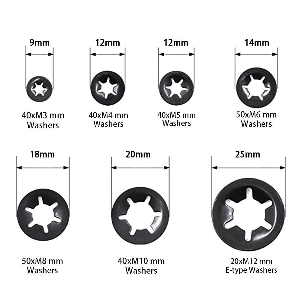 Starlock Washer Star Push On Lock Grab Speed Clips 10X3,4,5,6,8,10,12&16mm80PCE 