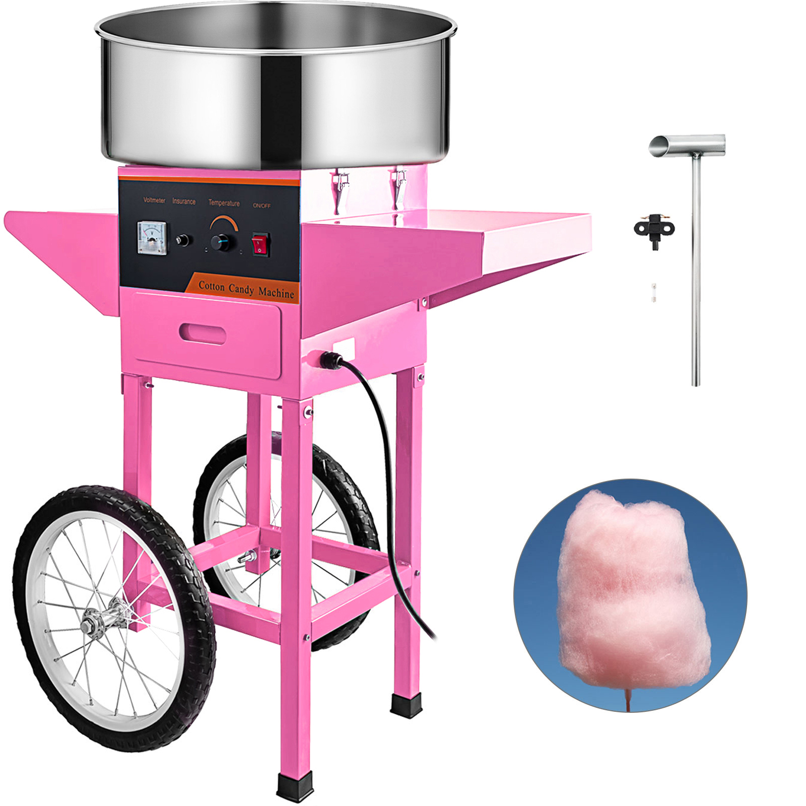 VEVOR Commercial Cotton Candy Machine Floss Maker Pink With Cart 