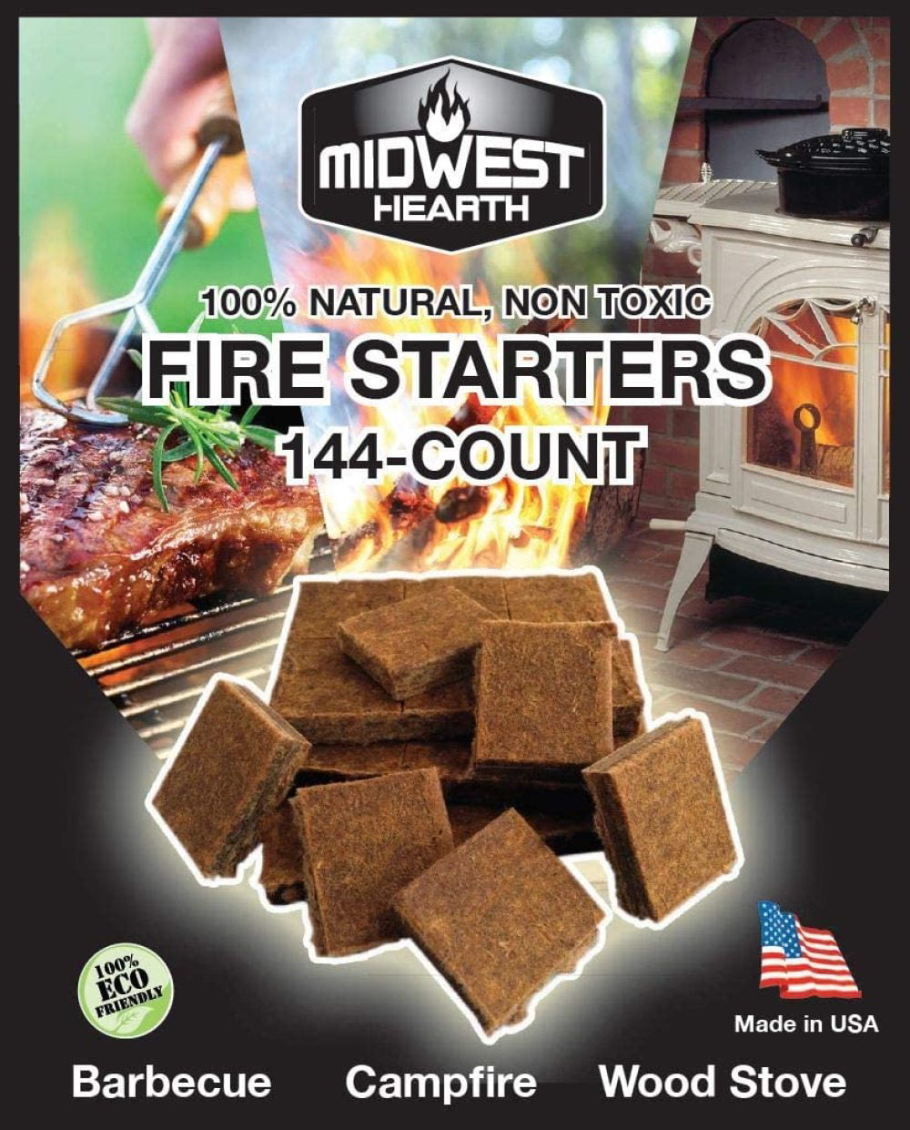 Midwest Hearth Fire Starter Squares Quick-Light Non-Toxic 144-count