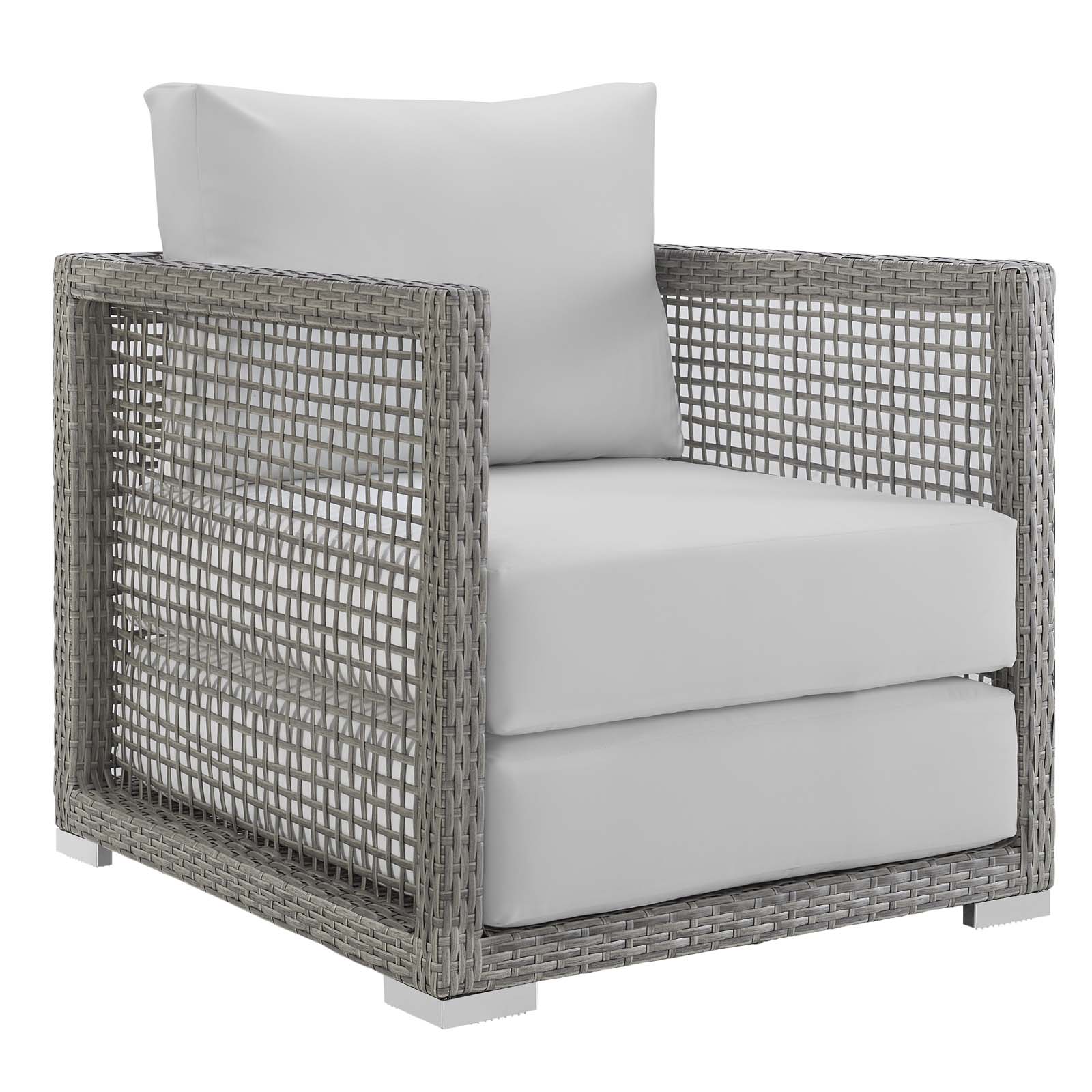 Contemporary Modern Urban Designer Outdoor Patio Balcony Garden Furniture Lounge Sofa, Chair and Coffee Table Set, Rattan Wicker Fabric, Grey Gray White - image 3 of 8