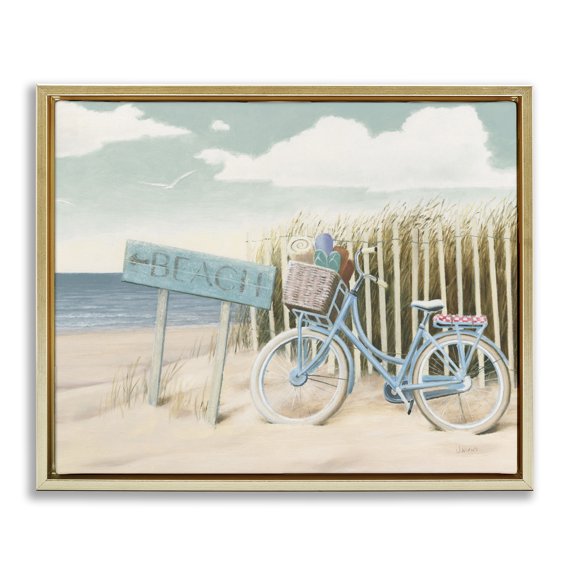 Stupell Industries Transitional Beach Cruiser Blue Bicycle Boast Gold Floating Frame Canvas Art, 21 x 17, by James Wiens