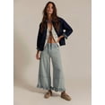 thumbnail image 4 of Women Ruffle Hem Wide Leg Jeans Mid Rise Cropped Denim Pants with Pockets Light Blue XL, 4 of 9