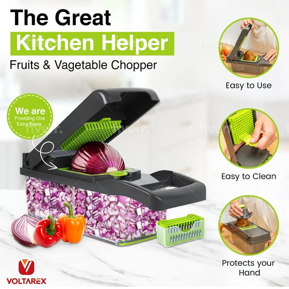 17 in 1 Vegetable Chopper, Mandolin Slicer, Vegetable Slicer-Dicer,Grater, French Fry Cutter Extra blades