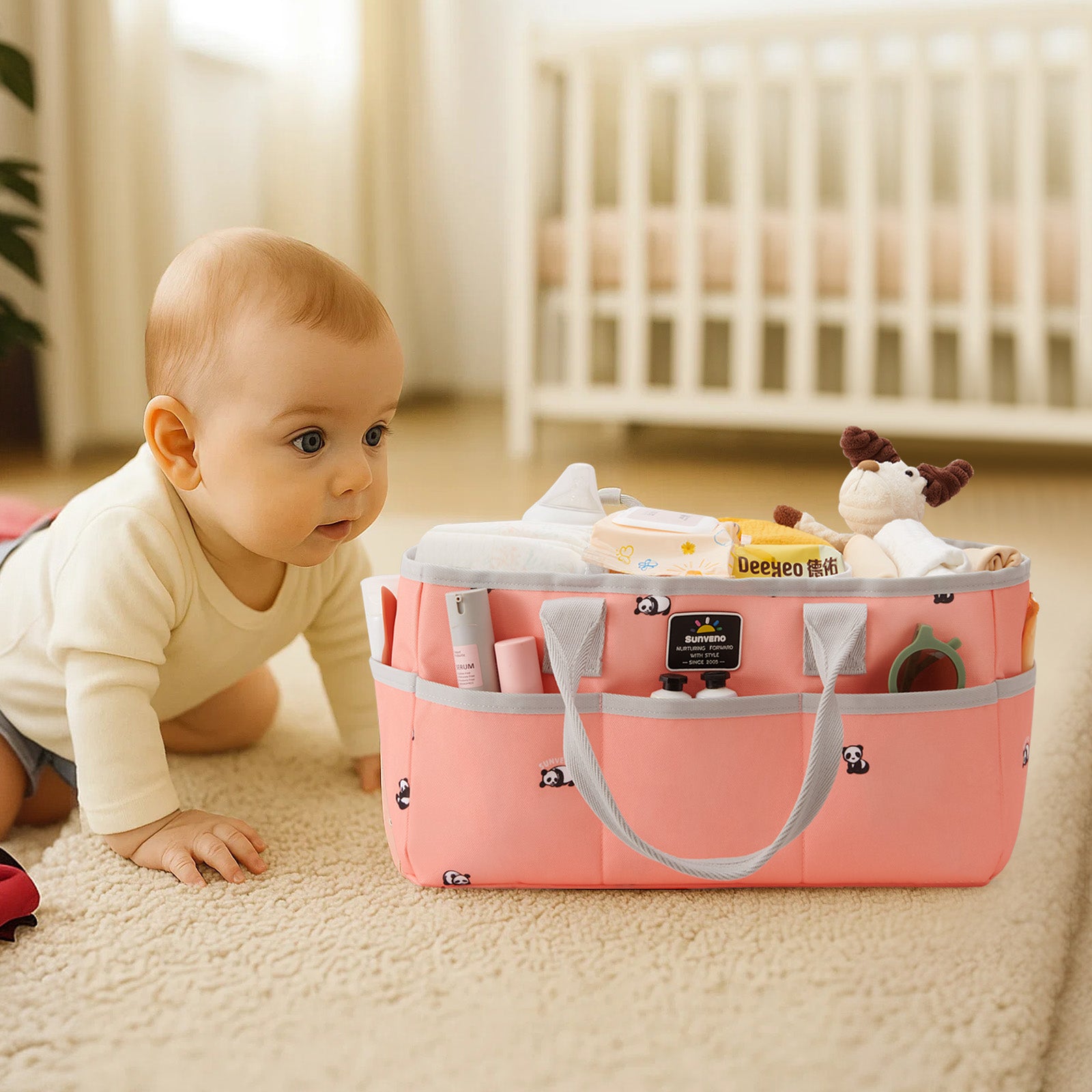 Sunveno Large Polyester Nursery Portable Diaper Caddy Organizer for Changing Station